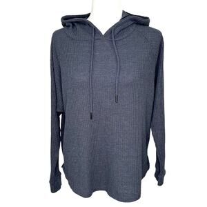 ZSupply Gray Thermal Waffle Knit Raglan Sleeve Pull Over Hoodie